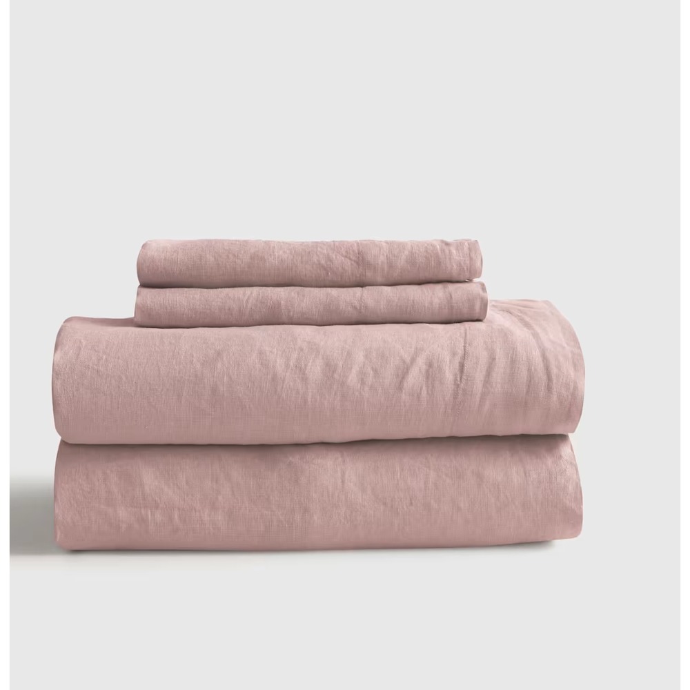 Quince European Linen Sheet Set Full Size Dusty Mauve Pink 4 Piece w/ Flat Sheet